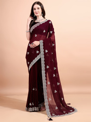 Leelavati Embroidered Bollywood Georgette Saree(Maroon)