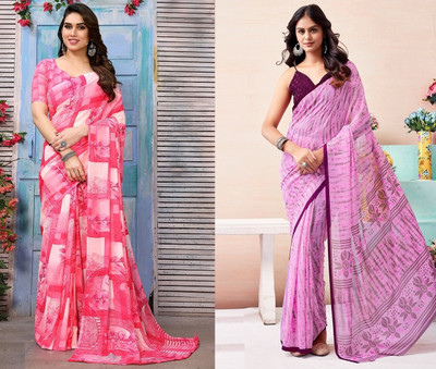 Panchvati NX Printed Bollywood Georgette Saree(Pack of 2, Multicolor)