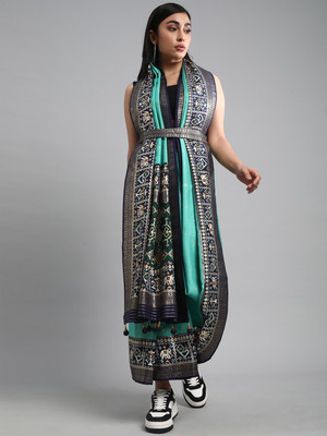 Divastri Woven Patola Silk Blend Saree(Light Green)