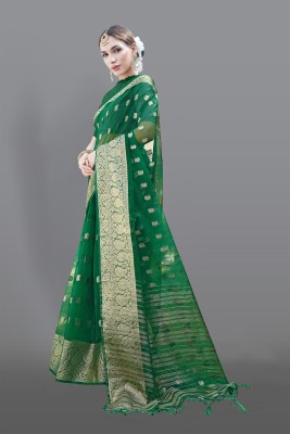 KOTHARI SKT Polka Print Bandhani Organza Saree(Green)