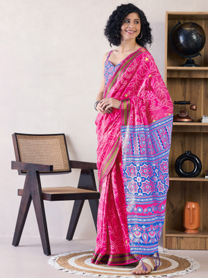 Tasrika Printed Pre Draped Saree Cotton Blend Saree(Pink)