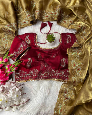 Moon Queen Embroidered Bollywood Jimmy choo Saree(Gold, Maroon)