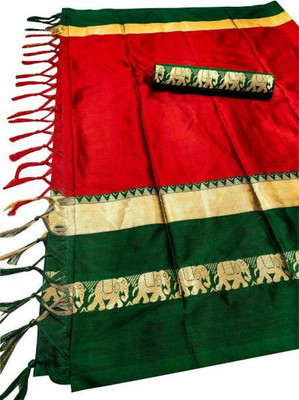 Vishal Creations Woven Banarasi Cotton Silk Saree(Red)