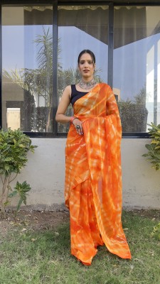 ZILVIRA Striped Bollywood Georgette Saree(Orange)