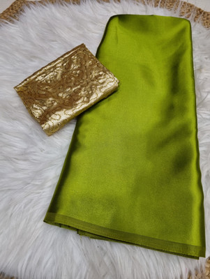Arpita Fashion Solid/Plain Bollywood Satin Saree(Dark Green)