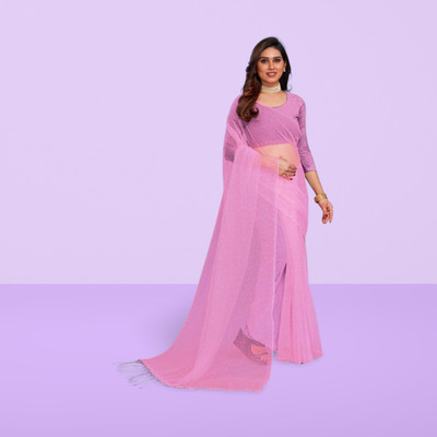 BHAGWATI ART Self Design Bollywood Net Saree(Pink)