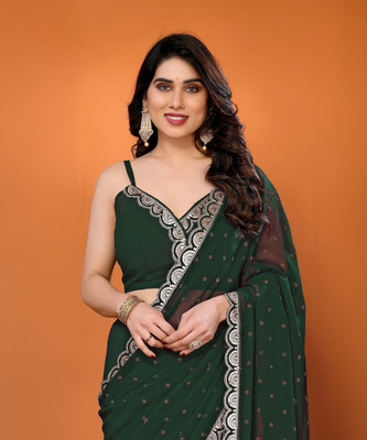 FABMORA Embellished Bollywood Georgette Saree(Dark Green)