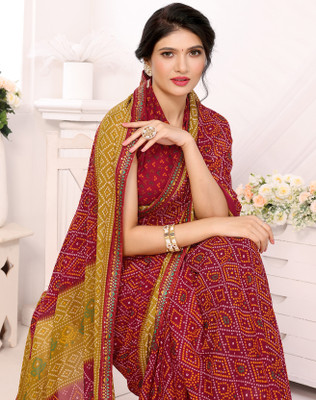 YASHIKA Printed Bollywood Georgette, Lace Saree(Red)