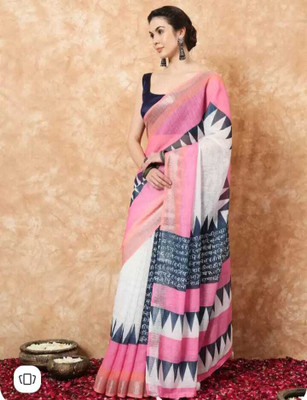 ASHTA Floral Print Kanjivaram Linen Saree(Pink)
