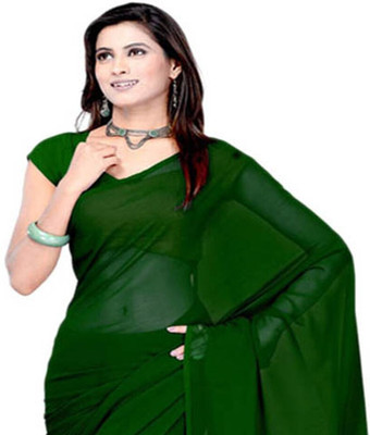 nva fashion Solid/Plain Bollywood Georgette Saree(Dark Green)