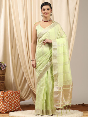 Divastri Woven Banarasi Linen Saree(Light Green)