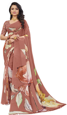 PARVOTSAV Floral Print Daily Wear Polyester Saree(Orange)