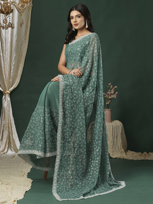 ANOUK Embellished Bollywood Georgette Saree(Green)