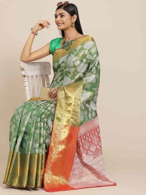 Divastri Embellished Ikkat Pure Silk Saree(Green)