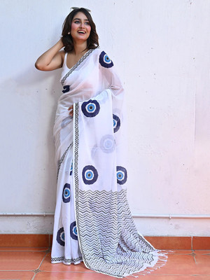 Moda Rapido Printed Bollywood Linen Saree(White)