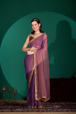 NQUEEN Solid/Plain Bollywood Organza Saree(Purple)