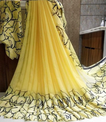 Bombey Velvat Fab Embellished Arani Pattu Georgette, Chiffon Saree(Yellow)