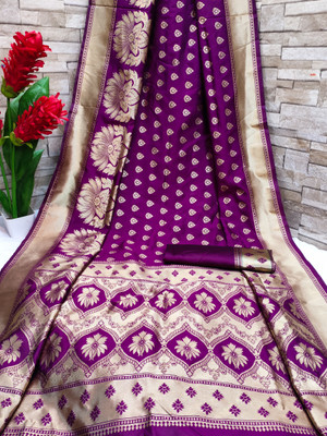 signagraph Floral Print Banarasi Muslin, Art Silk Saree(Purple)