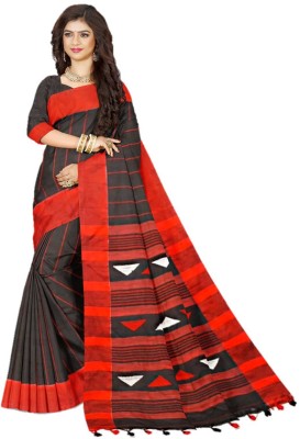 Monde Avenir Woven Handloom Pure Cotton Saree(Black, Red)