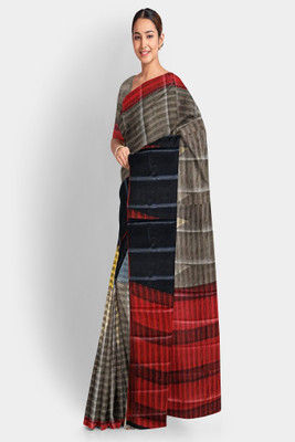 PRIDE SALES Digital Print Saree with Attached Blouse Art Silk Saree(Black, Grey, Red)
