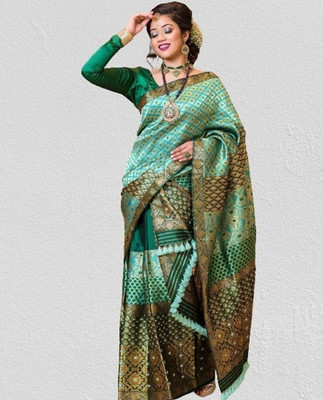 ROSEVILLA Applique Mekhela Chador Silk Blend Saree(Green)