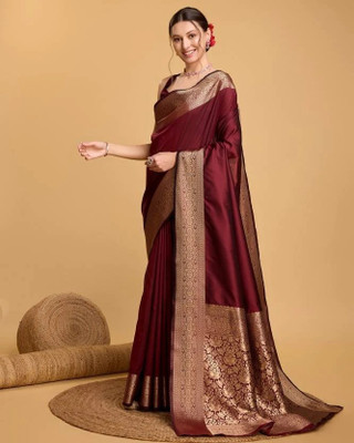 HouseOfCommon Woven Kanjivaram Pure Silk Saree(Maroon)