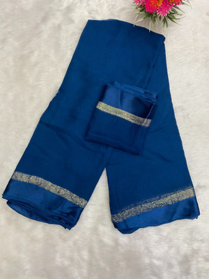 V And V Shop Solid/Plain Bollywood Viscose Rayon Saree(Pack of 2, Blue)