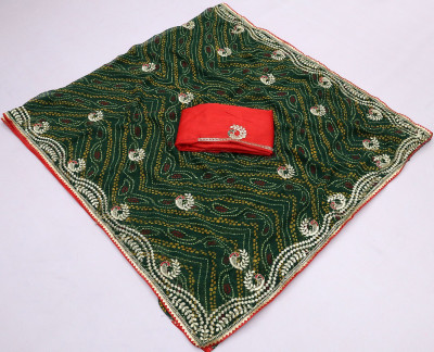 Pranjal Printed Bandhani Georgette Saree(Green)