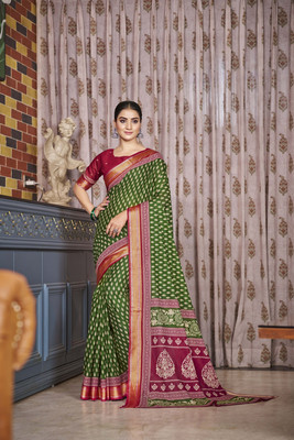 SoshrepCreation Printed Bandhani Pure Cotton Saree(Multicolor)