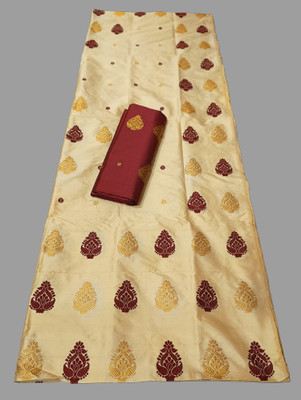 Shadan mart Woven Assam Silk Handloom Polyester Saree(Gold)
