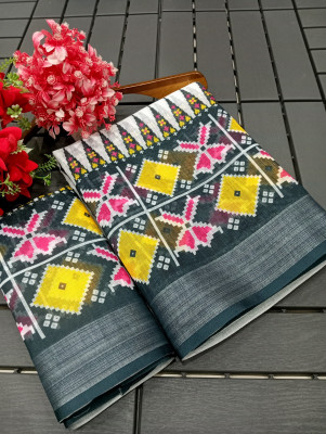 AARAANA Woven, Self Design, Geometric Print Kanjivaram Linen Saree(White)