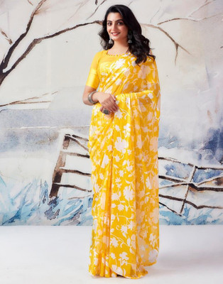 Sitanjali Printed Bollywood Georgette Saree(White)