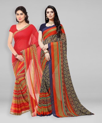 kashvi sarees Printed Daily Wear Georgette Saree(Pack of 2, Red)