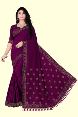 rudraCreation Solid/Plain Banarasi Georgette, Chanderi Saree(Purple)