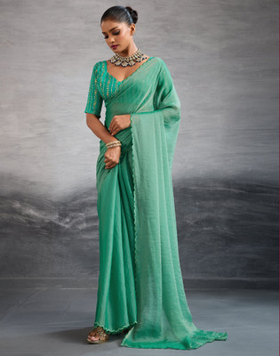 Satrani Self Design Bollywood Georgette Saree(Green)