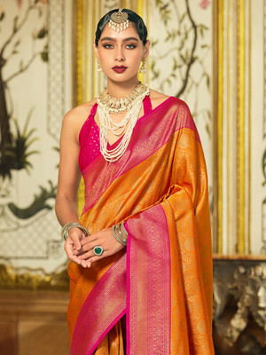 ANOUK Woven Kanjivaram Silk Blend Saree(Orange)