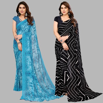 kashvi sarees Printed Daily Wear Georgette Saree(Pack of 2, Light Blue, Black)