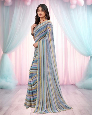 Jayu Striped Bandhani Georgette Saree(Multicolor)