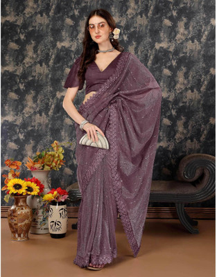 Vraggi Embellished Bollywood Lycra Blend Saree(Purple)
