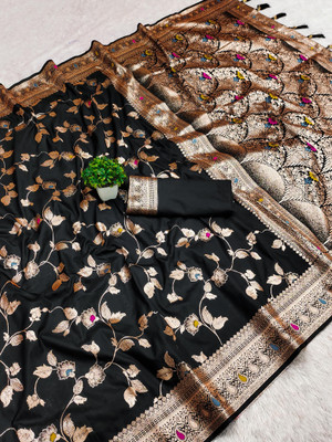 Divastri Woven Banarasi Cotton Silk Saree(Black)