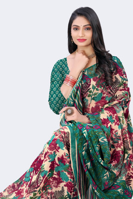 HARIOM FASHION Printed Ikkat Georgette Saree(Green)