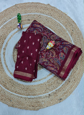 SAII CREATION Applique Bollywood Mulmul Saree(Maroon)
