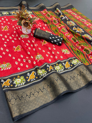 LADY SHOPI Printed, Woven Bollywood Silk Blend Saree(Red)