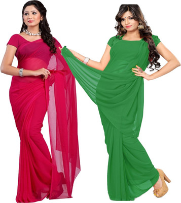 nva fashion Solid/Plain Bollywood Georgette Saree(Pack of 2, Red, Light Green)