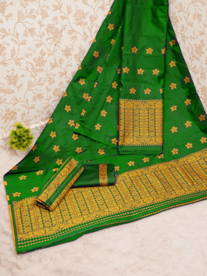 VM Selling Hub Self Design Mekhela Chador Silk Blend Saree(Light Green)