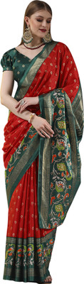Divastri Printed Daily Wear Silk Blend Saree(Red)