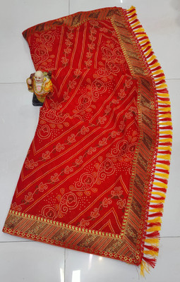 SHIV COLLECTION Printed Bandhani Georgette Saree(Red)