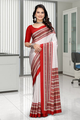 SAADHYA CREATION Floral Print Bollywood Crepe Saree(White)