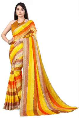 Bluebirdimpex Self Design Bollywood Georgette Saree(Yellow)