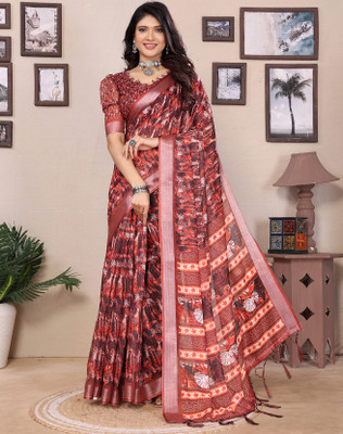 Divastri Printed Bollywood Cotton Silk Saree(Maroon)